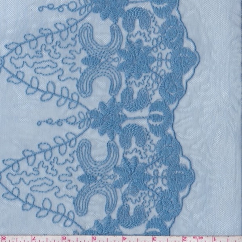 1 YD PC-Dusty Blue Embroidered Stretch Mesh Fabric