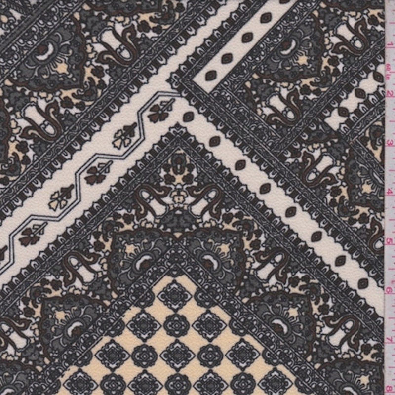 Almond/Ebony Multi Deco Tile Pebble Crepe Fabric