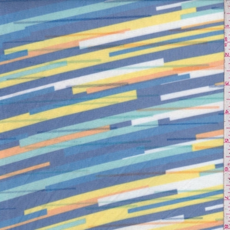 White/Cobalt Multi Pixel Stripe Power Mesh Fabric