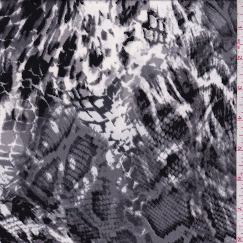 White/Stone/Black Snakeskin Print Tricot Fabric