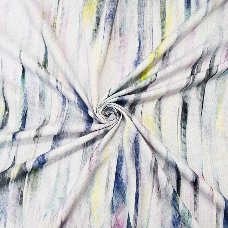 White-Pink-Multi Rayon Famous Maker Abstract Printed Twill Woven Fabric