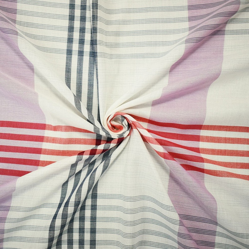 White-Red-Navy Cotton Famous Maker Plaid Gauze Woven Fabric