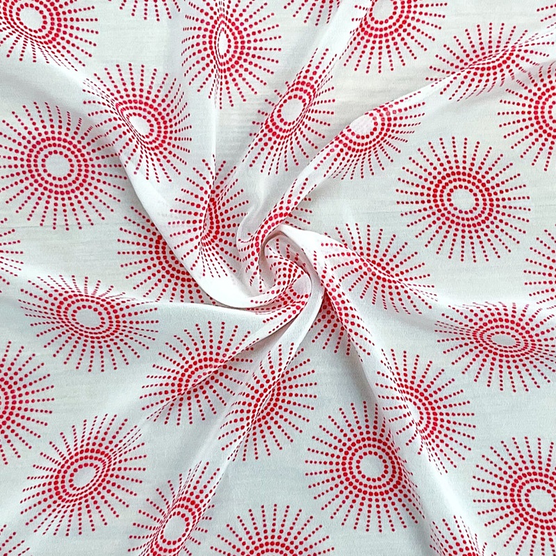 White-Red Poly Abstract Printed Chiffon Woven Fabric