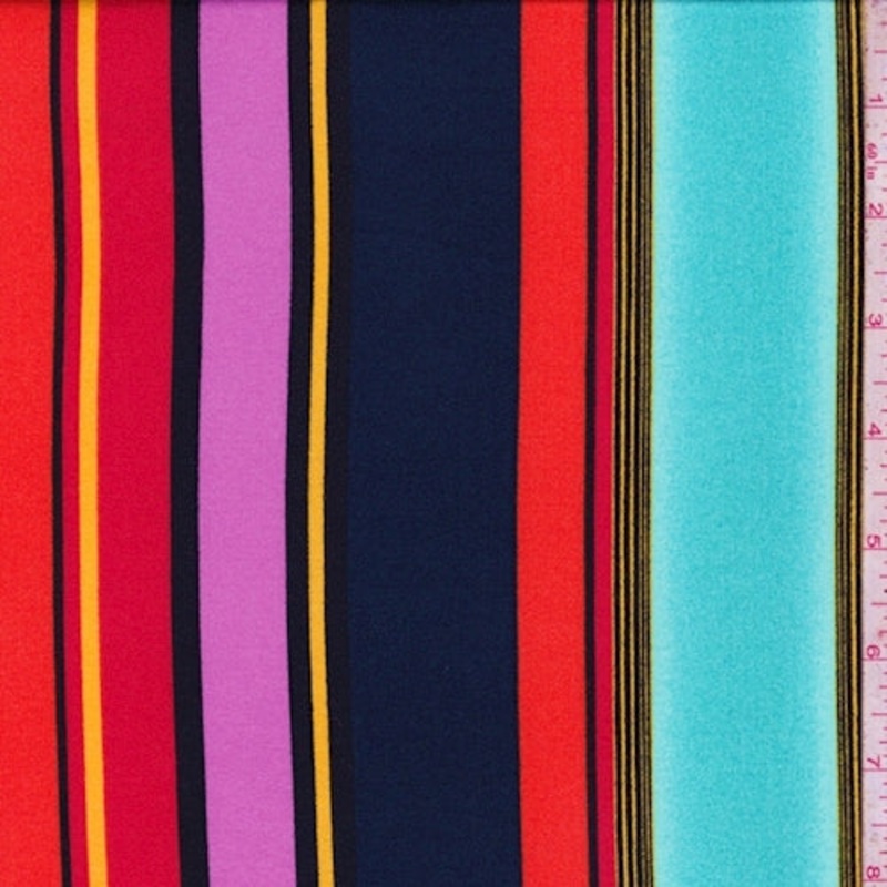 Aquamarine/Dark Navy Multi Stripe Double Brushed Jersey Knit Fabric