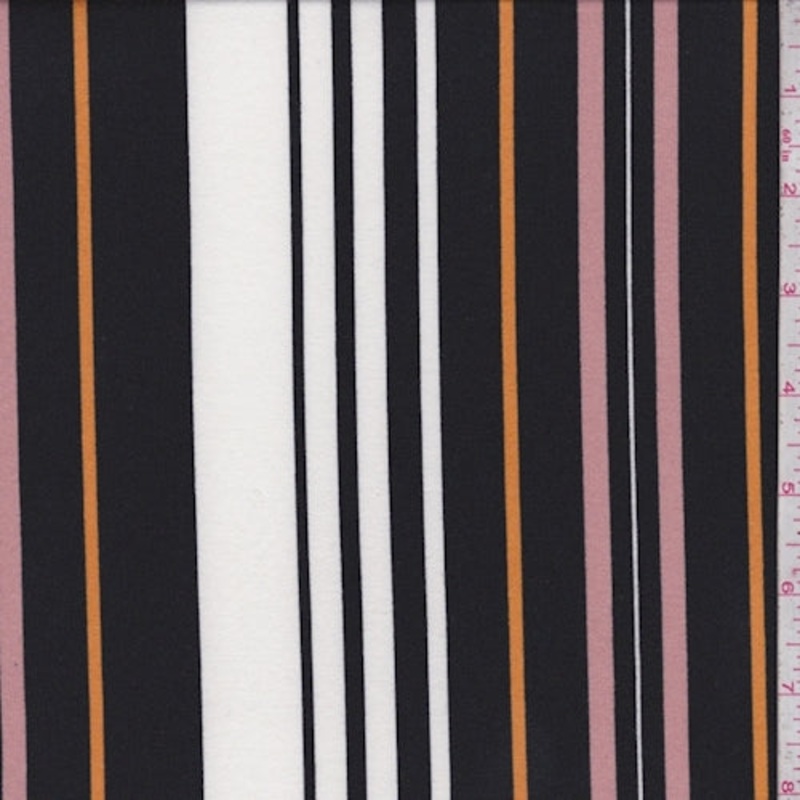 White/Black/Blush Stripe Double Brushed Jersey Knit Fabric