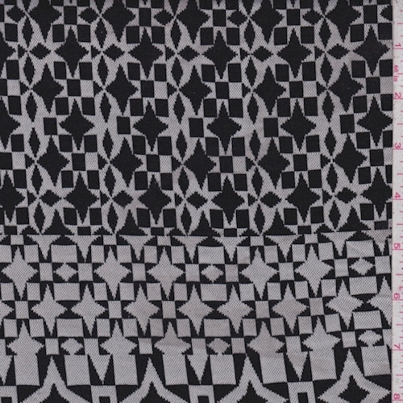 White/Black Geo Jacquard Double Knit Fabric