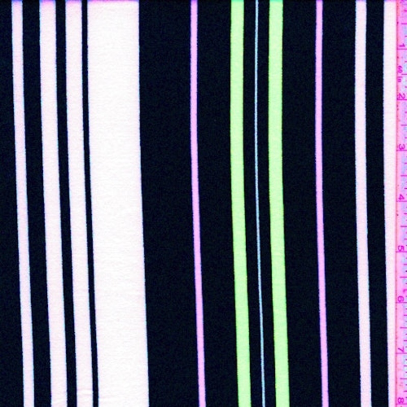 White/Black/Neon Green Stripe Double Brushed Jersey Knit Fabric