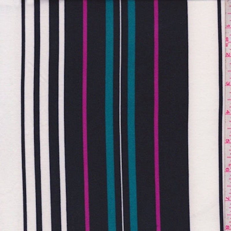 White/Black/Teal Stripe Double Brushed Jersey Knit Fabric