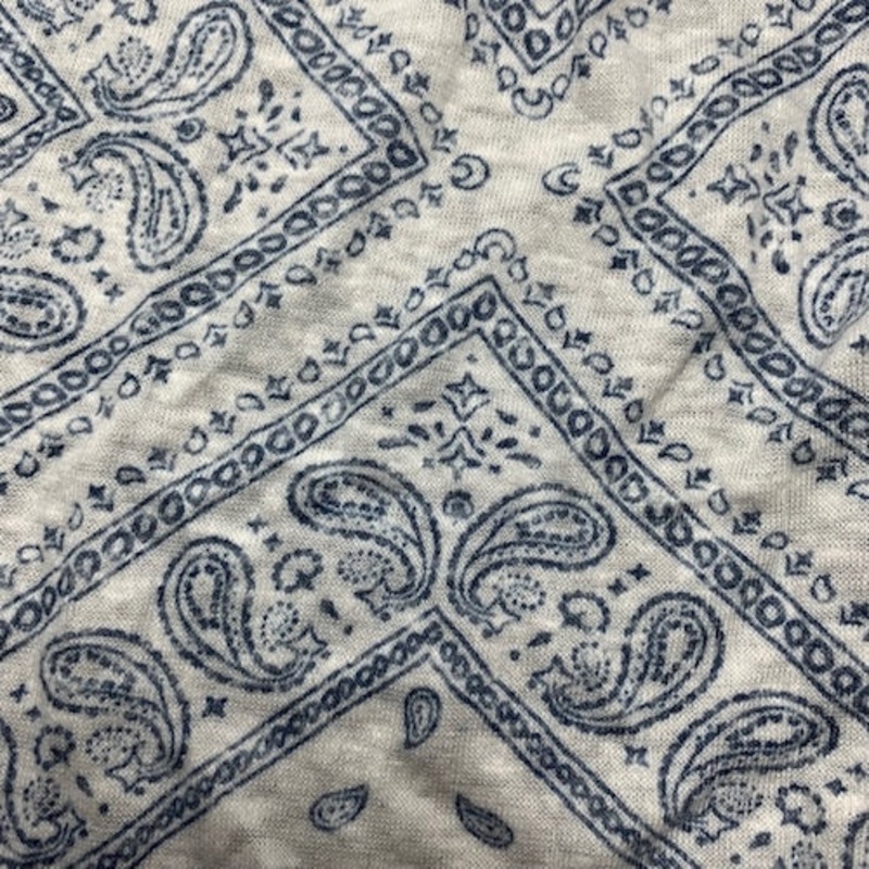 White/Blue Paisley Tile Slub Jersey Knit Fabric