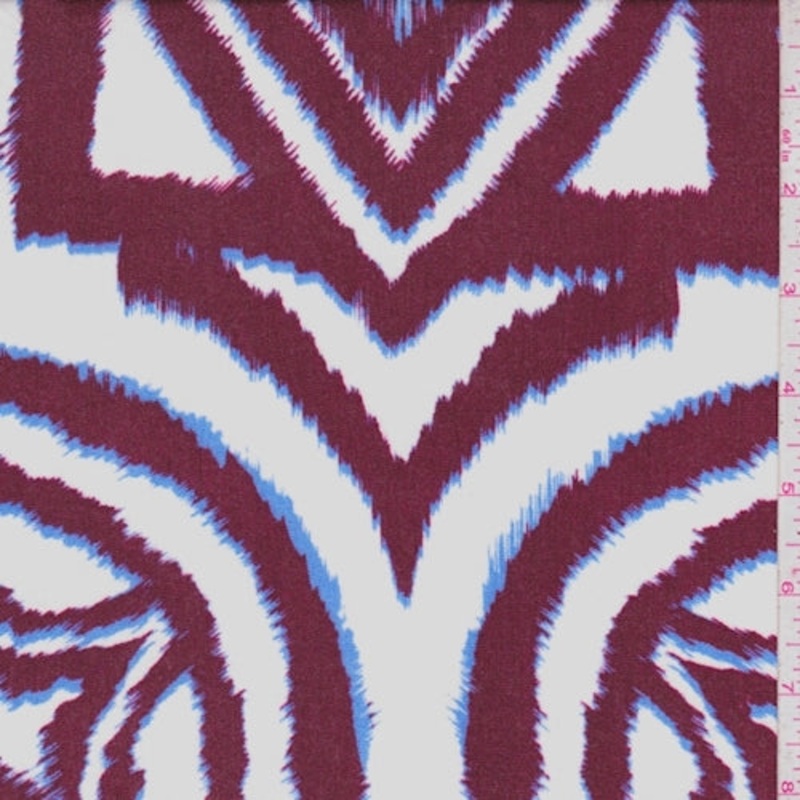 White/Maroon Ikat Crepon Fabric