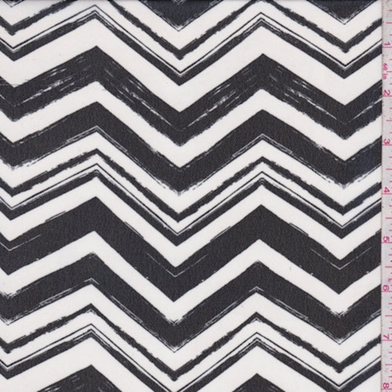 White/Black Zig Zag Georgette Fabric
