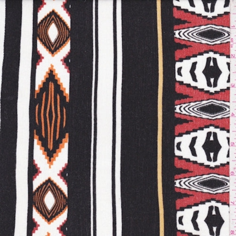 White/Orange/Black Aztec Stripe Crinkled Gauze Fabric