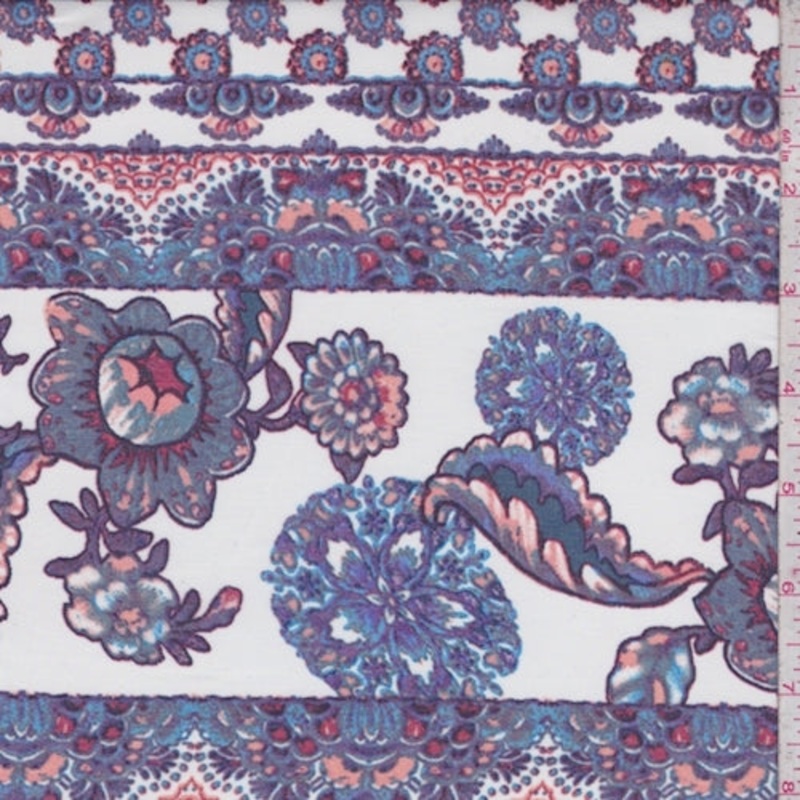 White/Purple Floral Stripe Georgette Fabric