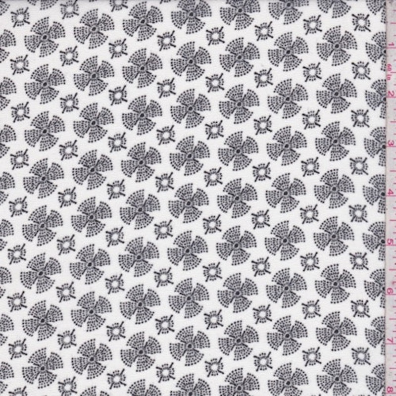 White/Black Fan Medallion Georgette Fabric