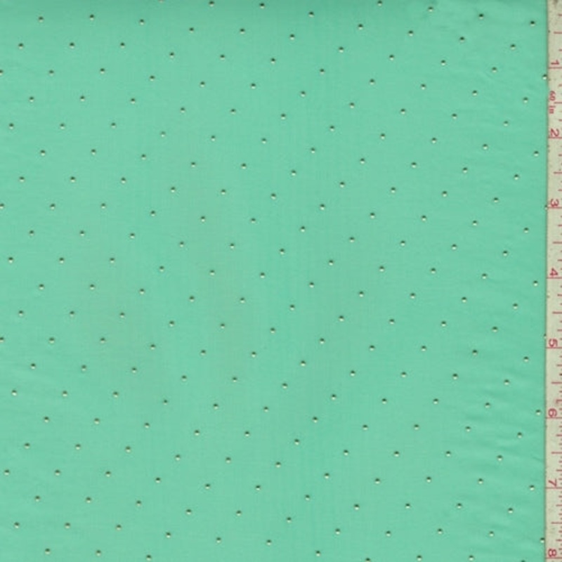Aqua Green/Metallic Gold Pin Dot Chiffon Fabric