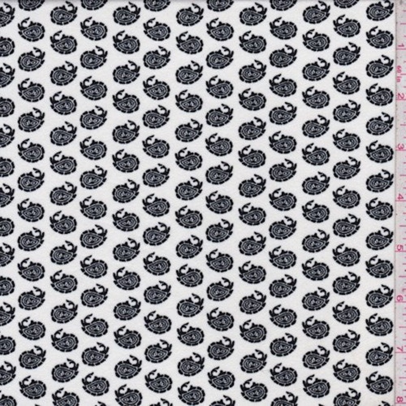 White/Black Mini Paisley Double Brushed Jersey Knit Fabric