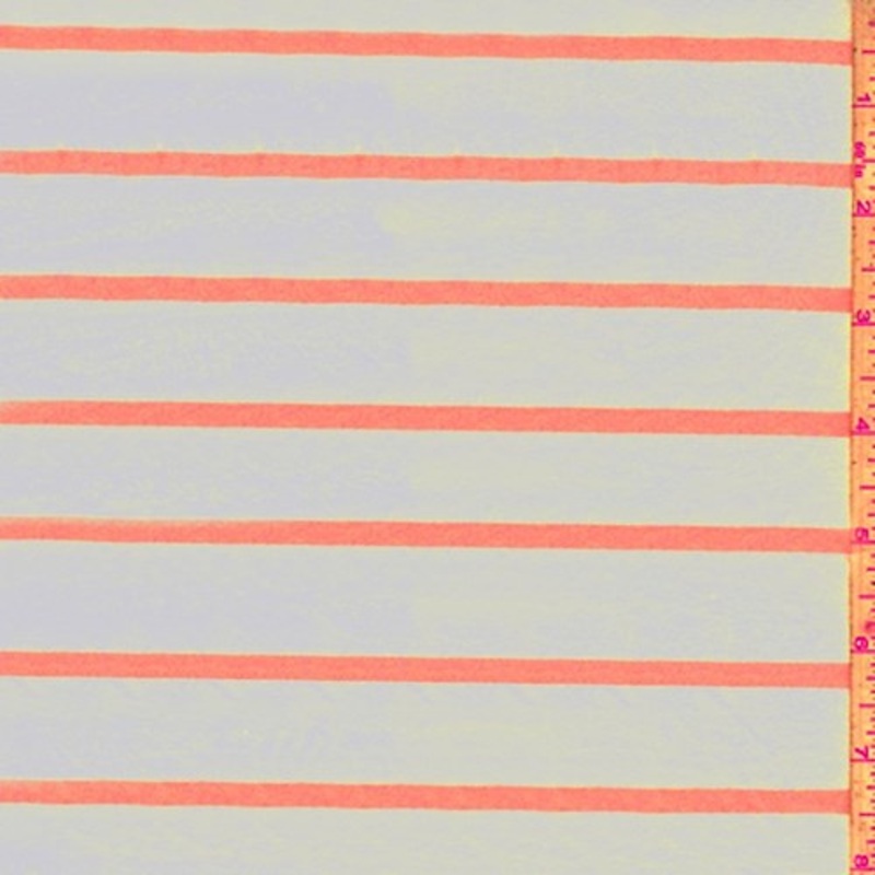 White/Neon Orange Stripe Double Brushed Jersey Knit Fabric
