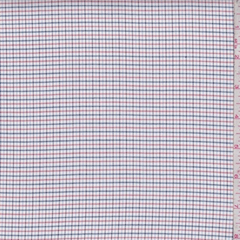 White/Red/Navy Mini Check Oxford Shirting Fabric