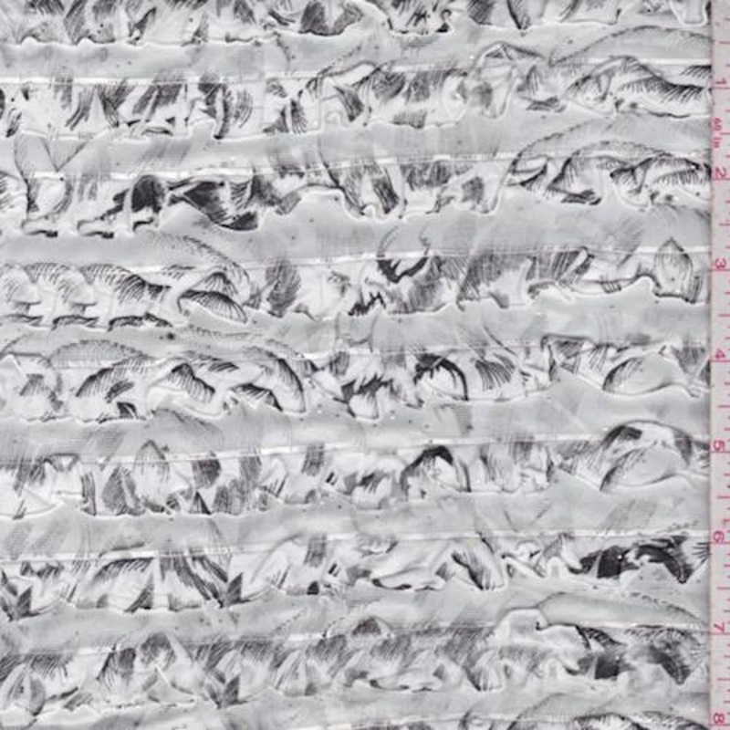 White/Black Printed Ruffle Knit Fabric