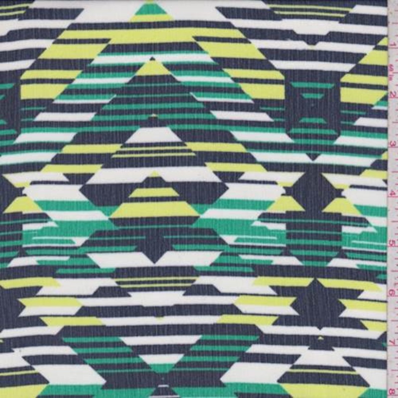 White/Navy/Kelly Geometric Crinkle Chiffon Fabric