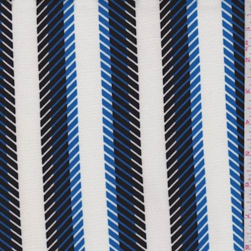 White/Royal/Black Deco Stripe Crepe Fabric