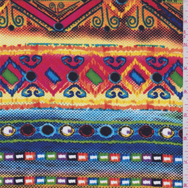 Yellow/Royal Multi Decorative Stripe Crepe De Chine