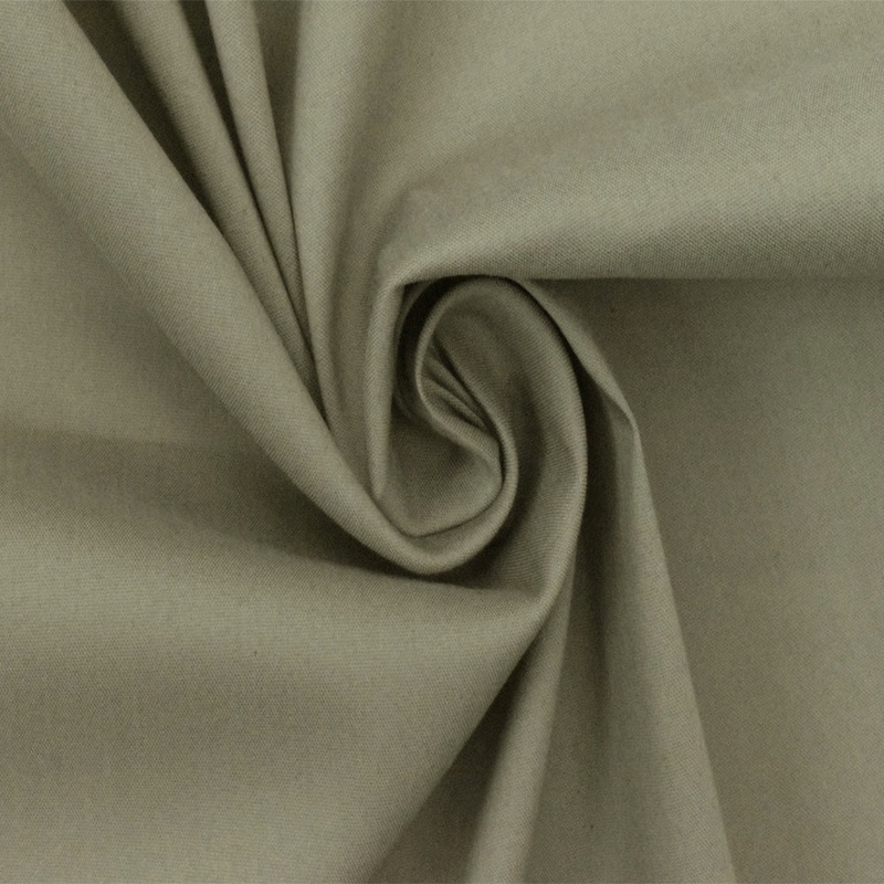 Army Khaki Brown Solid Stretch Cotton Blend Broadcloth Woven Fabric