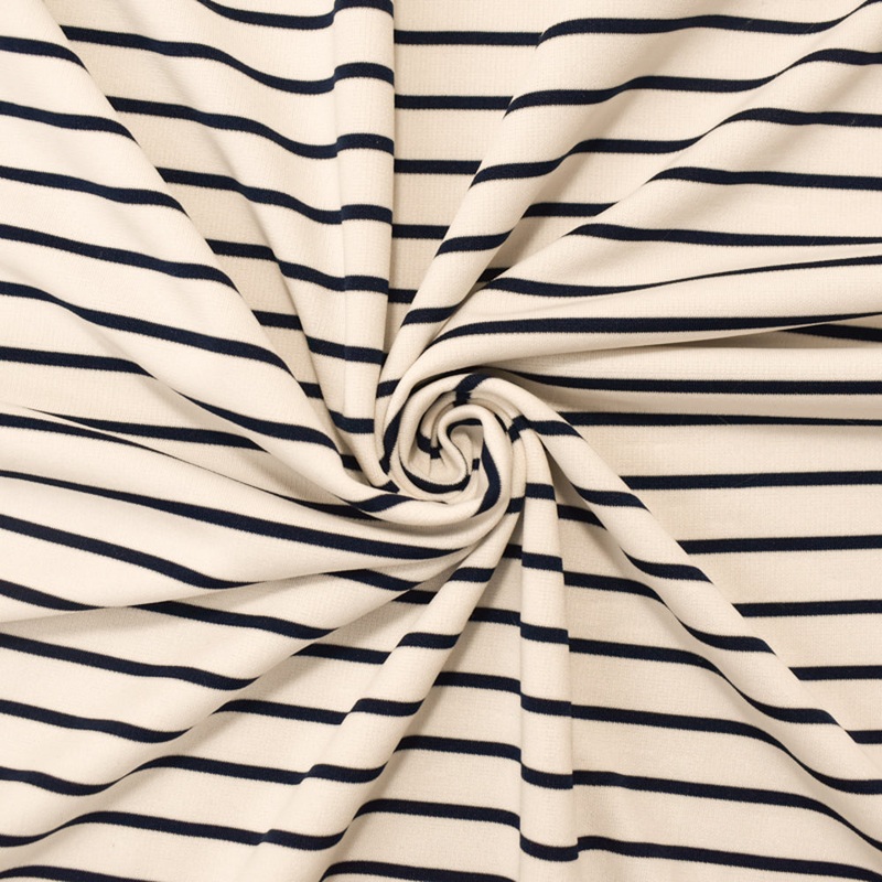 White-Blue Poly Stretch Spandex Stripe Interlock Knit Fabric