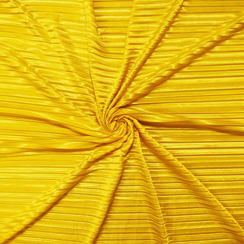 Yellow Poly Stretch Spandex Pleated Interlock Knit Fabric