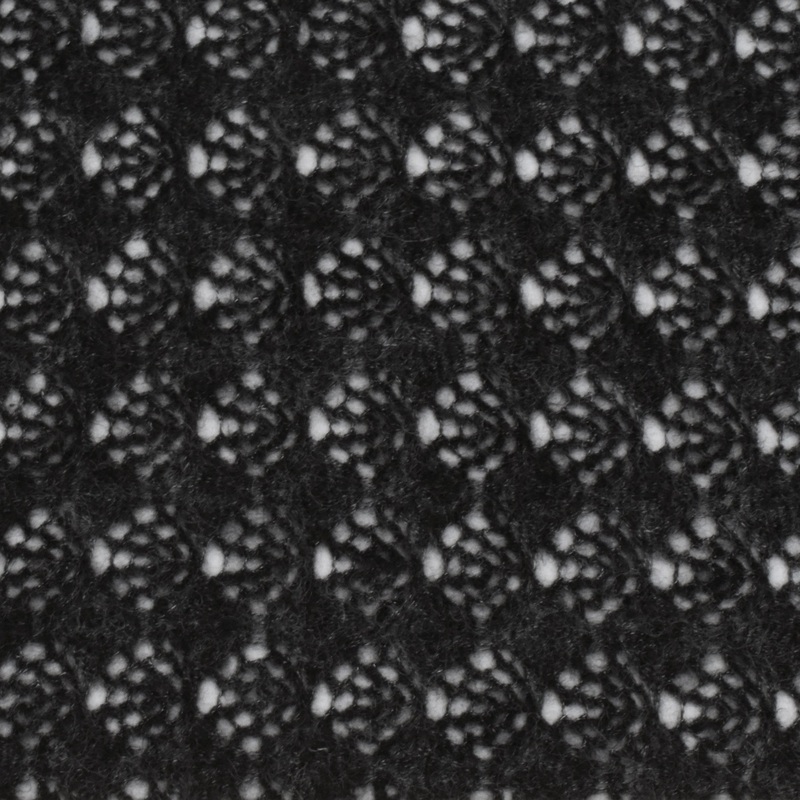 Ash Gray-Black Texture Polyester Wool Raschel Crochet Knit Fabric