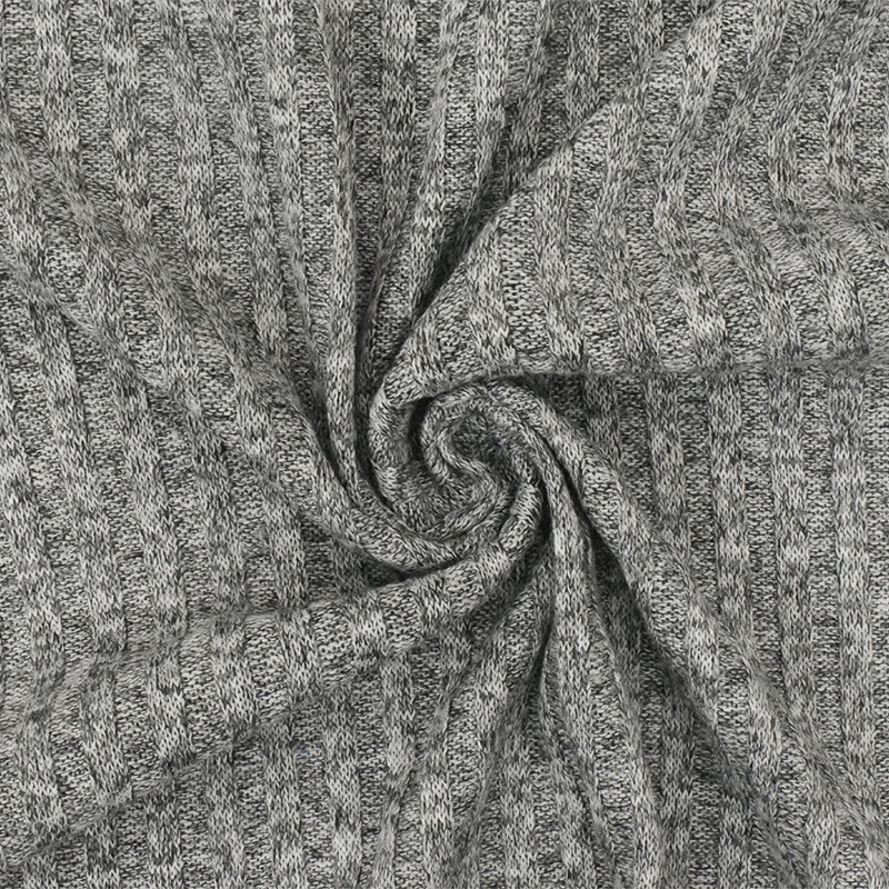 Winter Gray-White-Black Texture Stretch Poly 4×4 Rib Knit Fabric