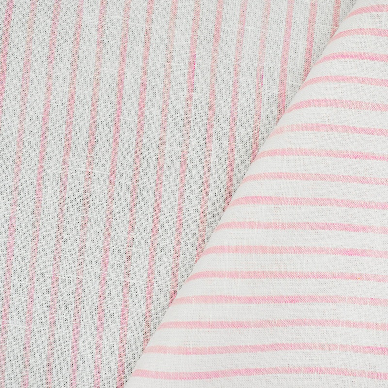 White-Pink Striped Spence Bryson Striped Washed Irish Linen Woven Fabric