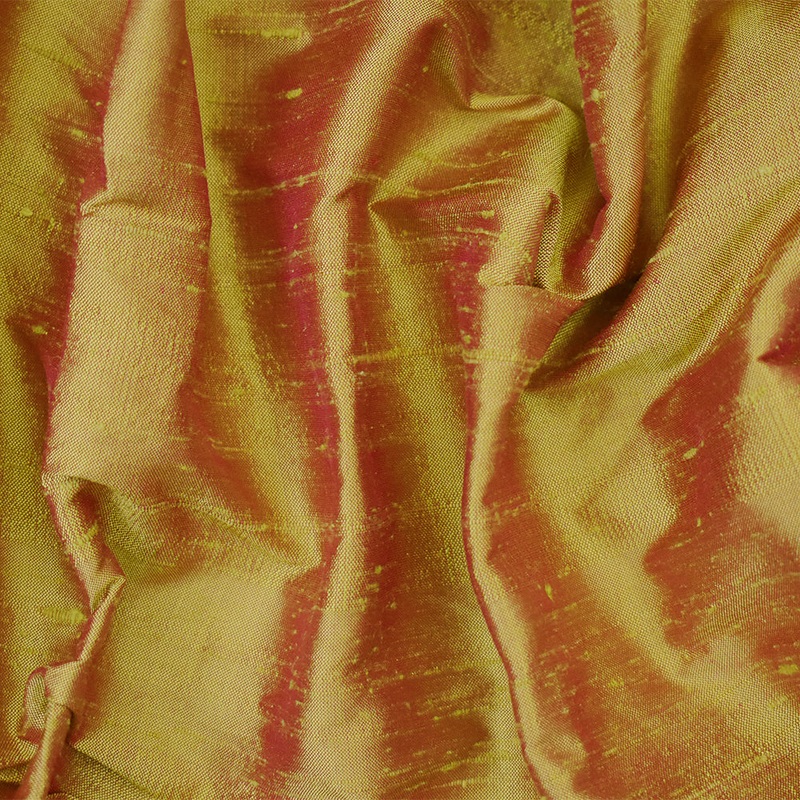 Yellow-Fuchsia Pink Silk Iridescent Dupioni Woven Fabric