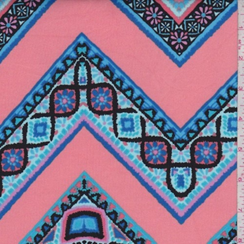 1 1/2 YD PC-Salmon Pink/Aqua Zig Zag Scuba Knit Fabric