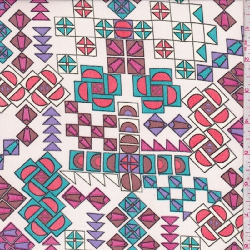 1 1/2 YD PC-Champagne Pink Multi Geo Block Crepe Georgette Fabric