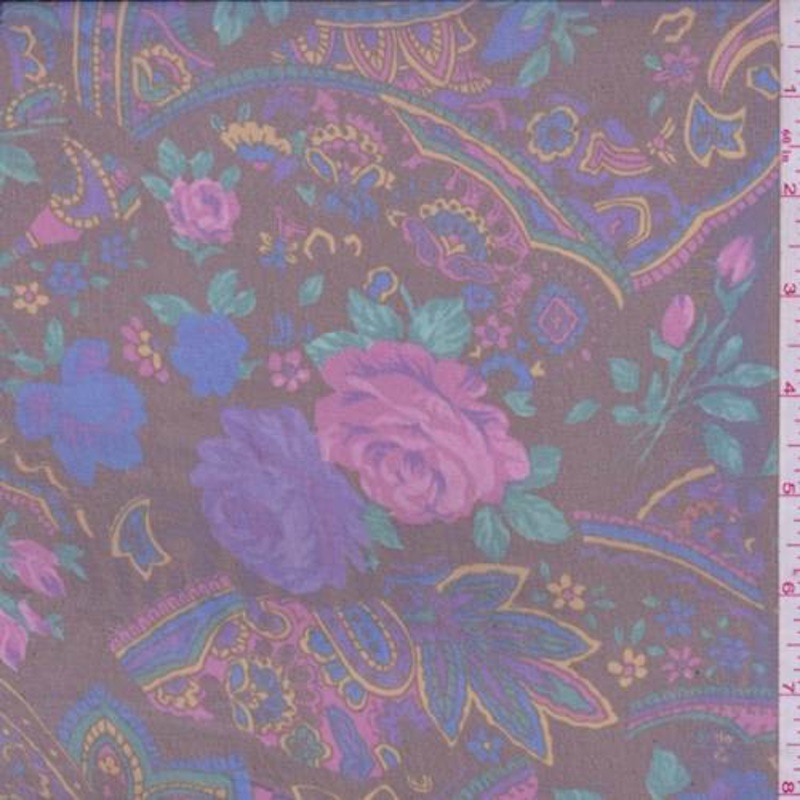 1 1/2 YD PC-Slate Black/Magenta Floral Chiffon Fabric