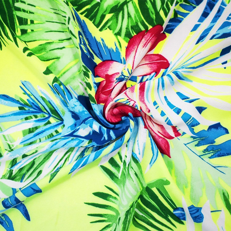 Yellow-Multi Poly Floral Leaves Printed Momie Crepe Georgette Woven Fabric