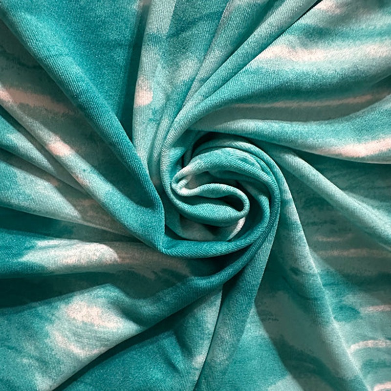 1 1/2 YD PC-Teal Tie Dye Print ITY Jersey Knit Fabric