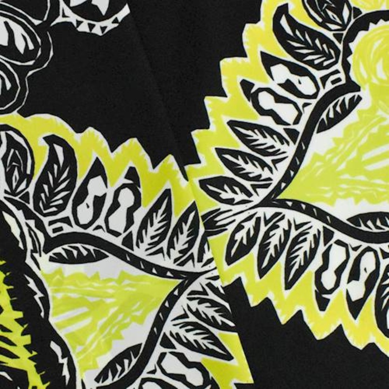 1 1/8 YD PC-Yellow/Black Abstract Baroque Print Faille Fabric
