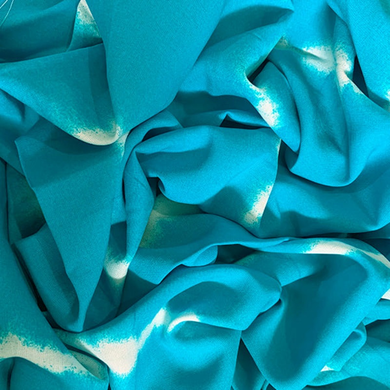 1 3/4 YD PC-Turquoise Tie Dye Stripe Print Rayon Challis Fabric