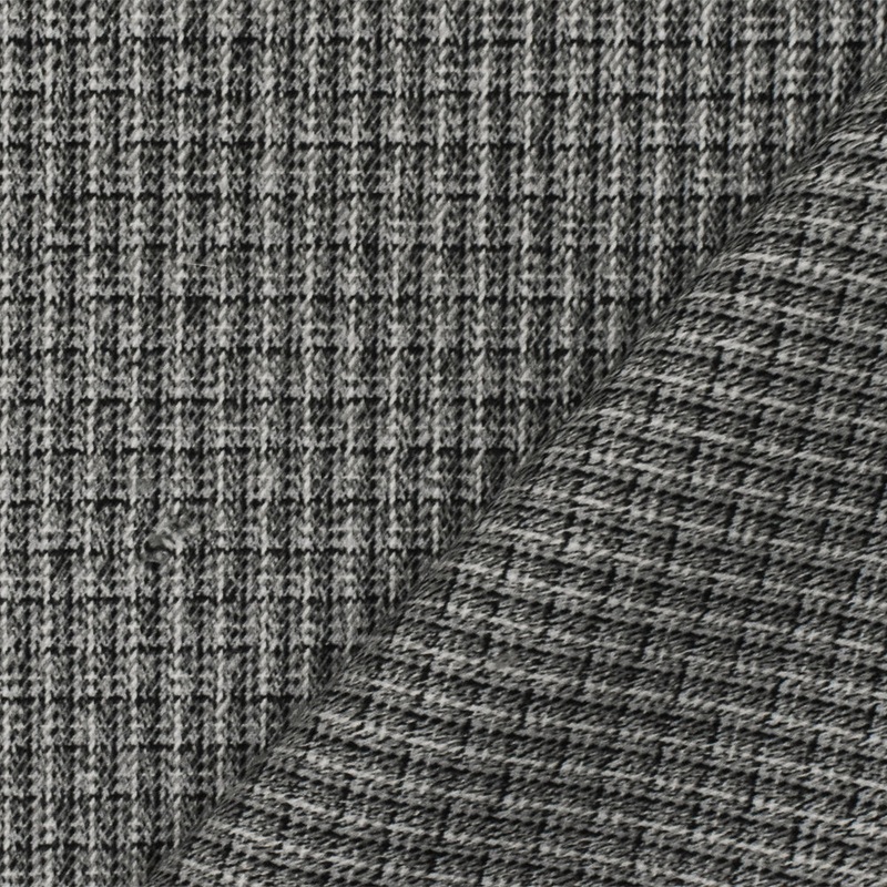 1 YD PC-Black-Gray Mini Plaid Stretch Poly Blend Suiting Woven Fabric