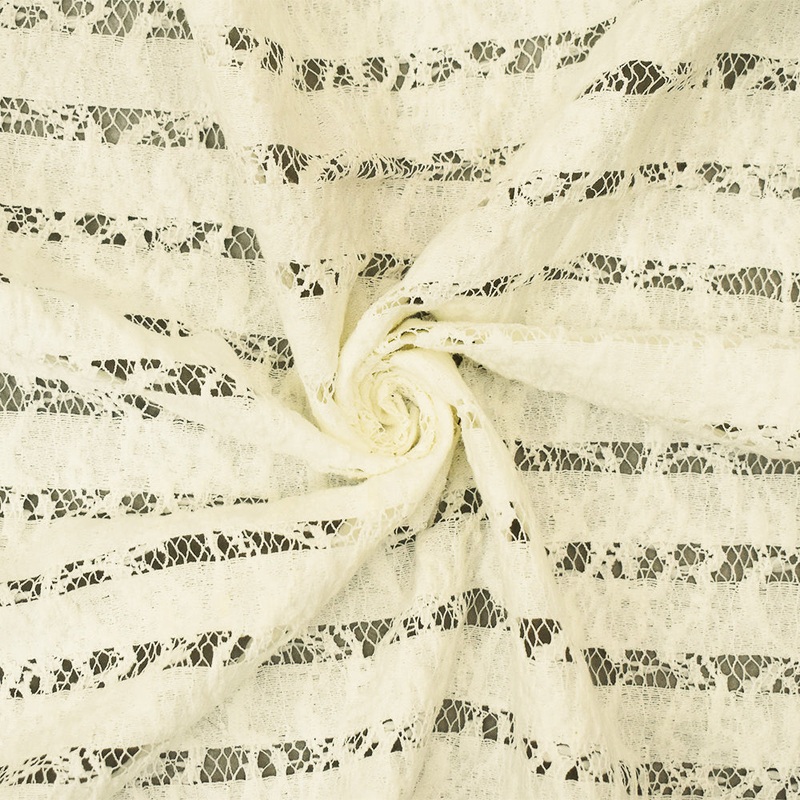 1 YD PC-Light Ivory Nylon Cotton Blend Striped Lace Crochet Knit Fabric