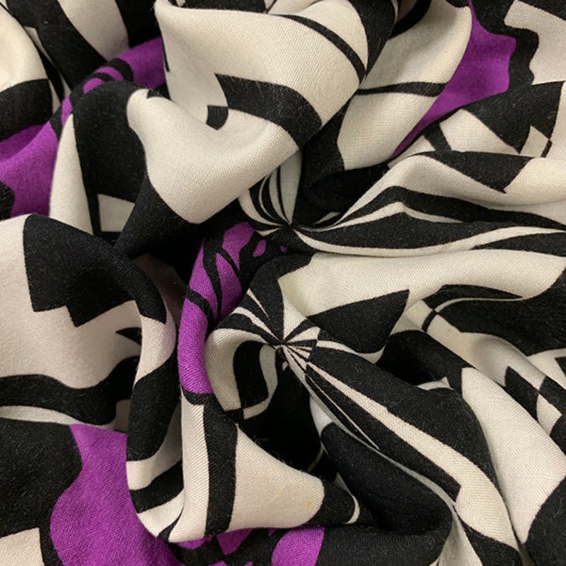 3 YD PC-Purple Abstract Rose Print Rayon Challis Fabric