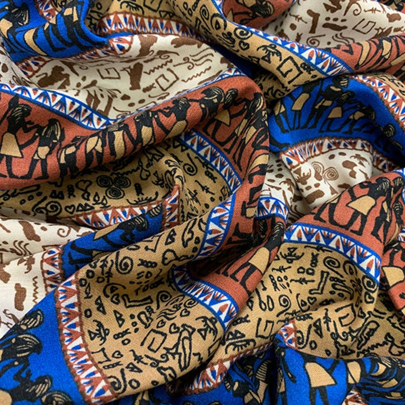 4 1/2 YD PC-Brown Multi Stripe Aztec Print Rayon Challis Fabric