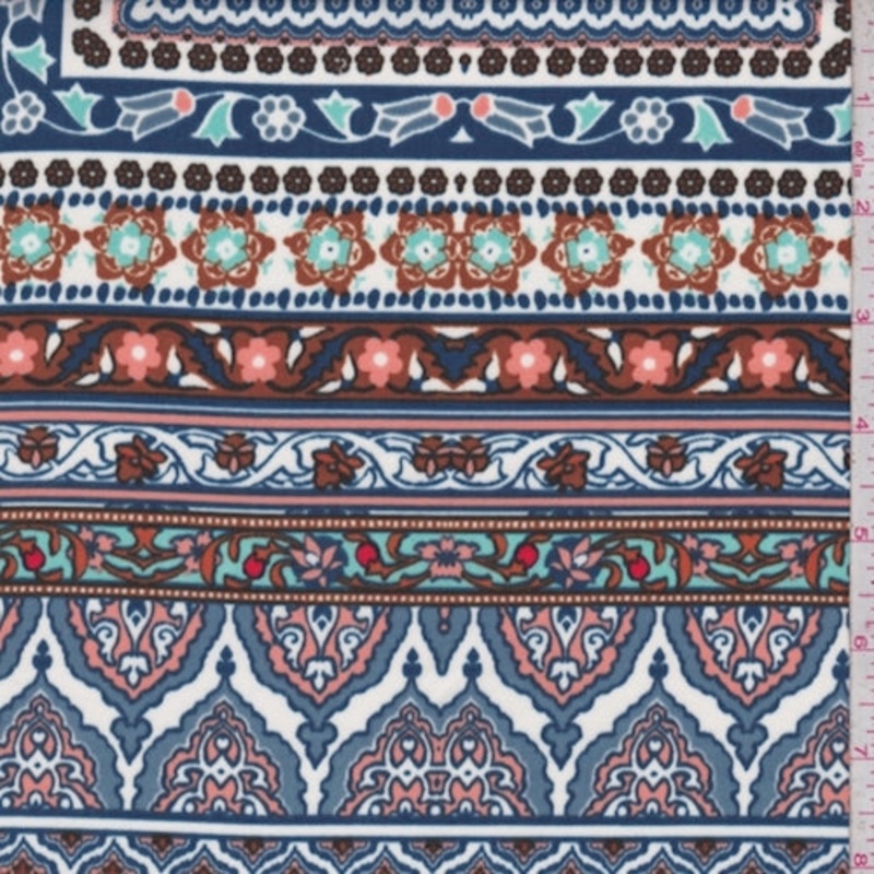 6 1/2 YD PC-Cloud Blue/Peach Multi Deco Tile Peachskin Fabric